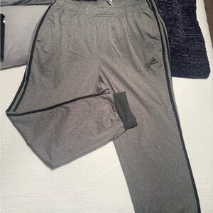 adidas Heather Gray Track Pants with Black Stripes
